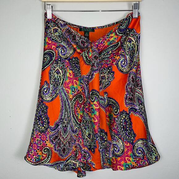 Ralph Lauren Women's Floral Paisley Orange Multi Sleeveless Shirt Scarf‎ NWT - Picture 1 of 6